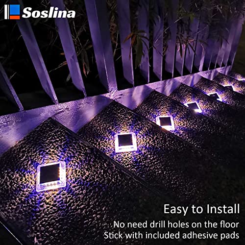 Soslina Solar Deck Lights Outdoor 4 Pack Solar Step Lights Ip68 Waterproof Solar Powered Driveway Lights Solar Step Lights For Garden Sidewalk Runway Fence Patio Pathway Dock (2700K Warm White & Blue) #TOP2