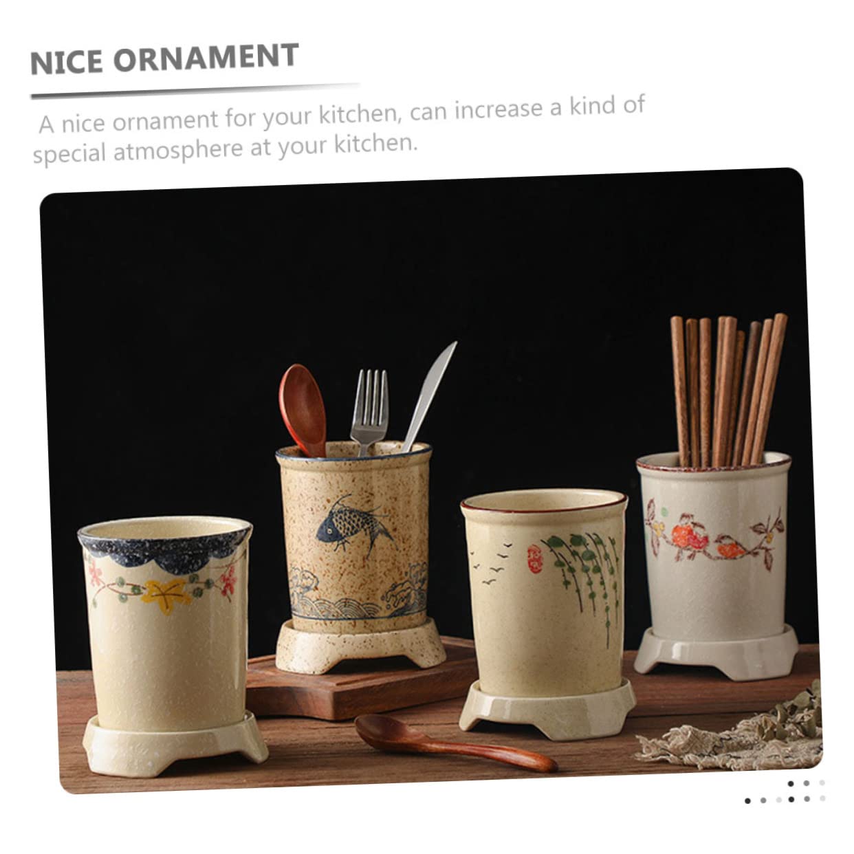 YARNOW Porte-baguettes Trous D'égouttage en Céramique de Style Japonerie Support Élégant et Fonctionnel pour Ustensiles Cuisine, Cuisine Présents de Pendaison de Crémaillère