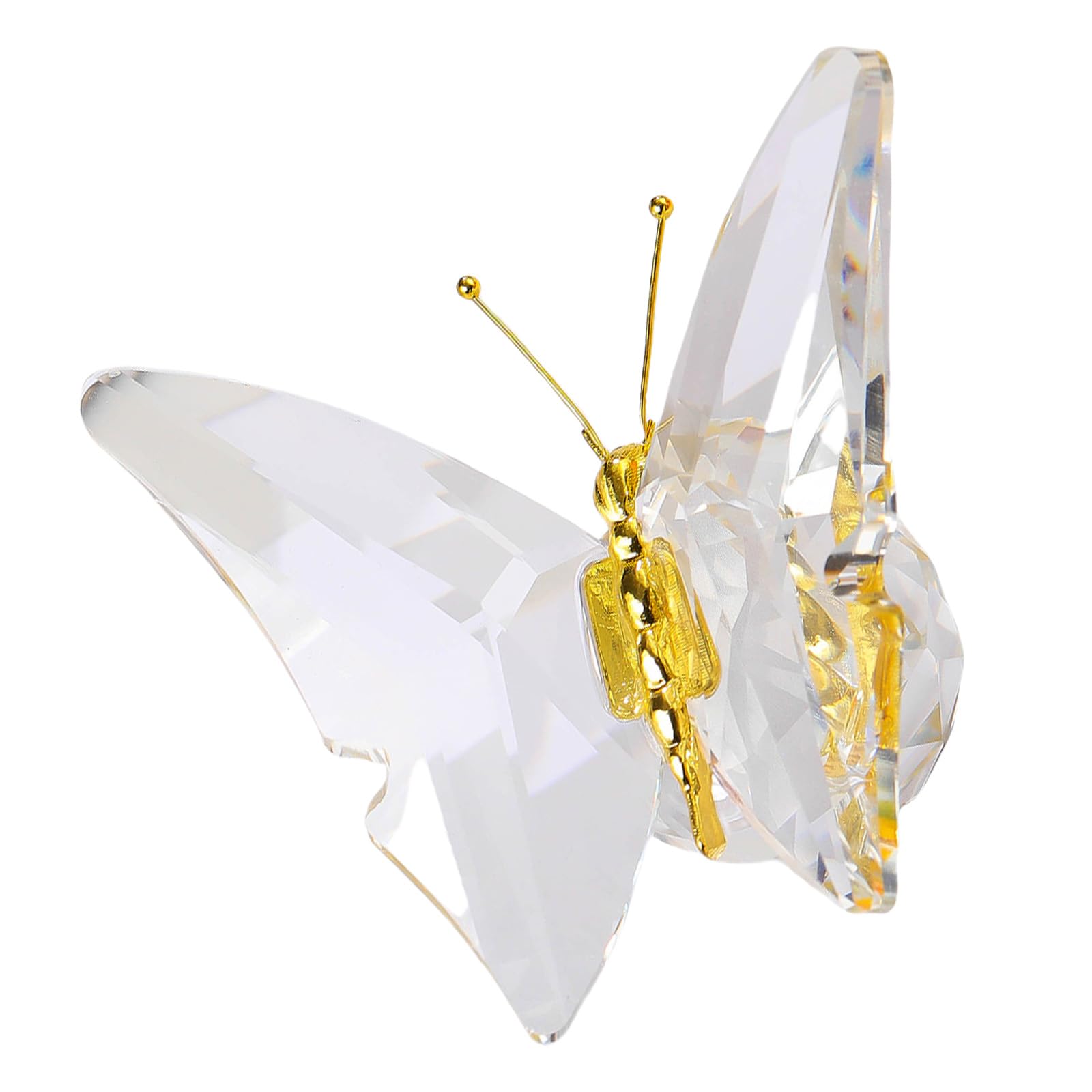 Rafgaldex White Crystal Flying Butterfly Figurine Elegant Crystal Animal Ornament With Glass Base For Wedding Christmas Decors Gift Glass Butterfly Ornament