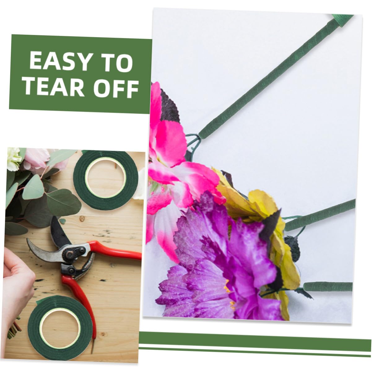 12 Rolls Deep Green Floral Wrapping Tape and Bouquet Stem Wrap Tape for Flower DIY for Fresh and Artificial Flowers Garden Bouquet Accessories for Crafting and Floral Arranging