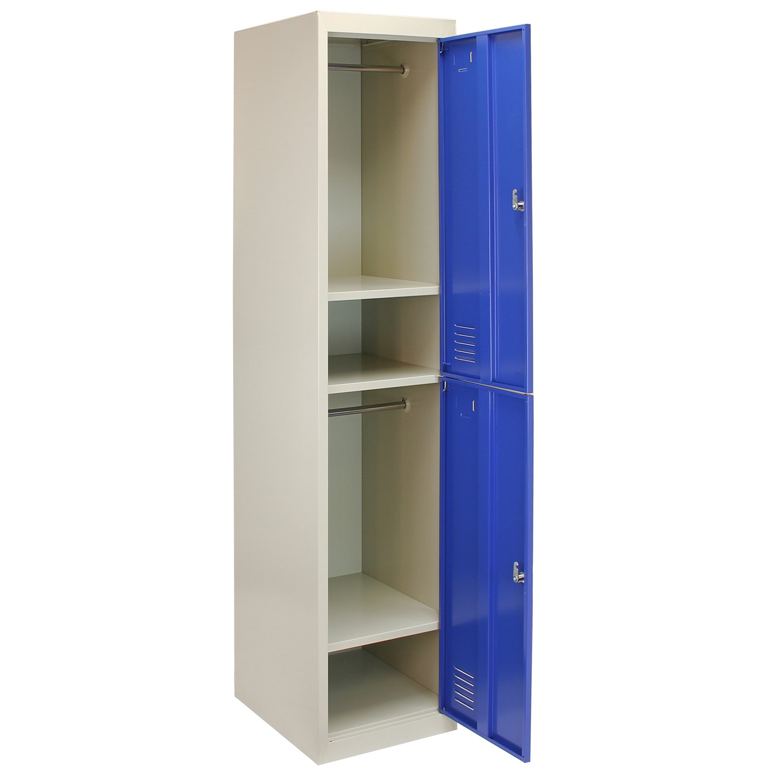 Szafka montażowa z 2 drzwiami niebieskimi 45cm x 38cm x 180cm ze stali do szkół, siłowni i szatni