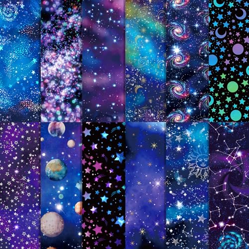 24 PCS の星明かりの夜のスクラップブックのペーパー パッド、スクラップブッキング DIY の背景の作成のための青いギャラクシーの両面の装飾的なペーパー