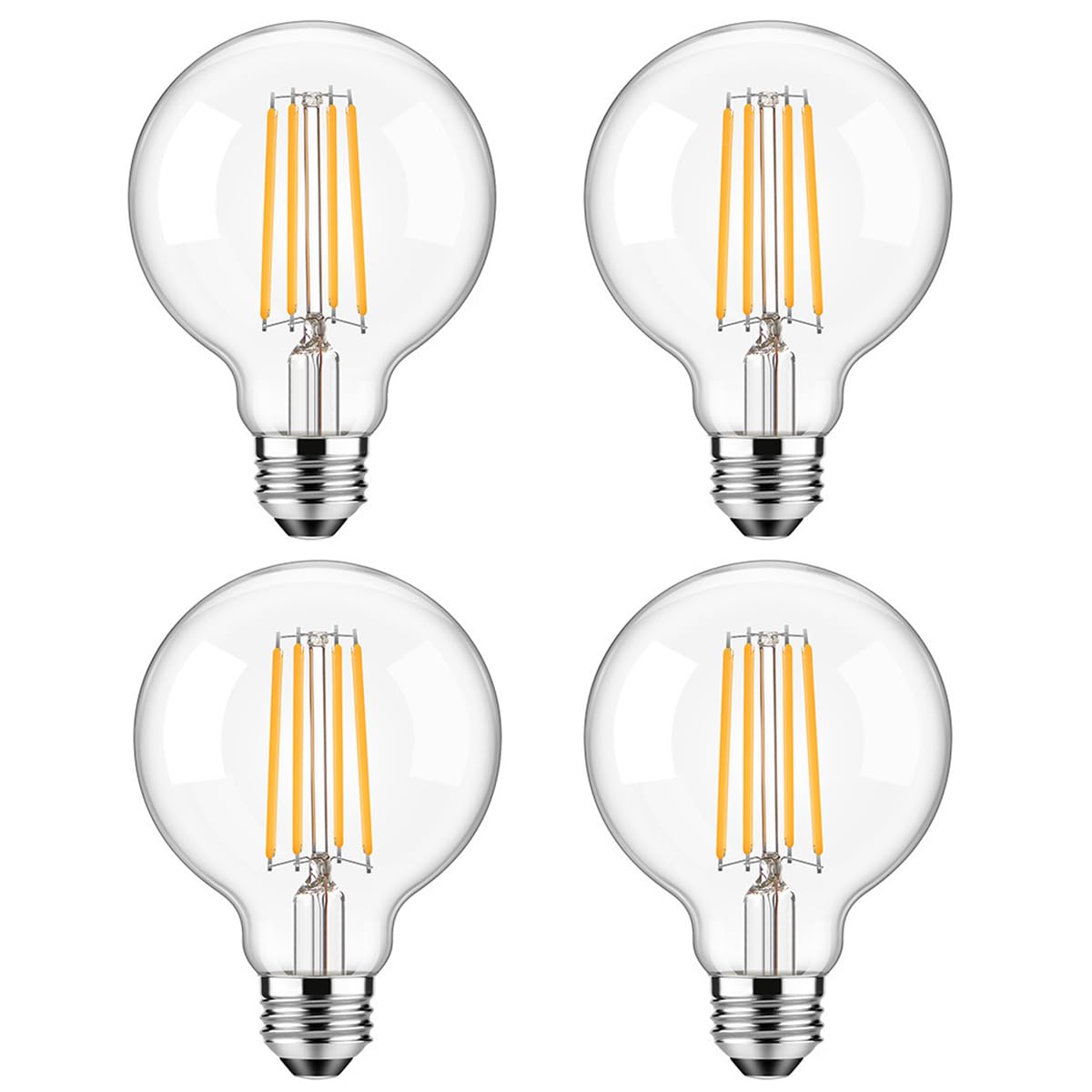 WULUN LED E27 Edison Screw Globe G80 Bulb 4W, Equivalent 40W, Clear Filament Glass, 3000K Warm White, 400 Lumen, 360° Beam Angle, Not Dimmable, Pack of 4
