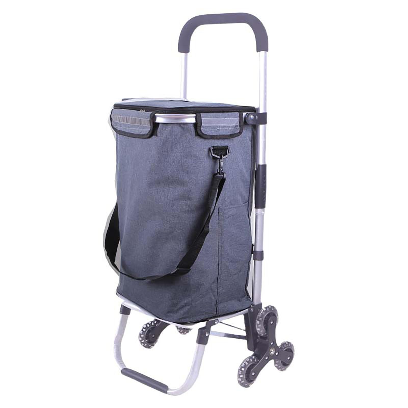 JYHCD Stair Climbing Shopping Trolley with Insulated Compartment, Foldable Grocery Cart with Multiple Storage Pockets, Portable Rolling Utility Cart,Grey
