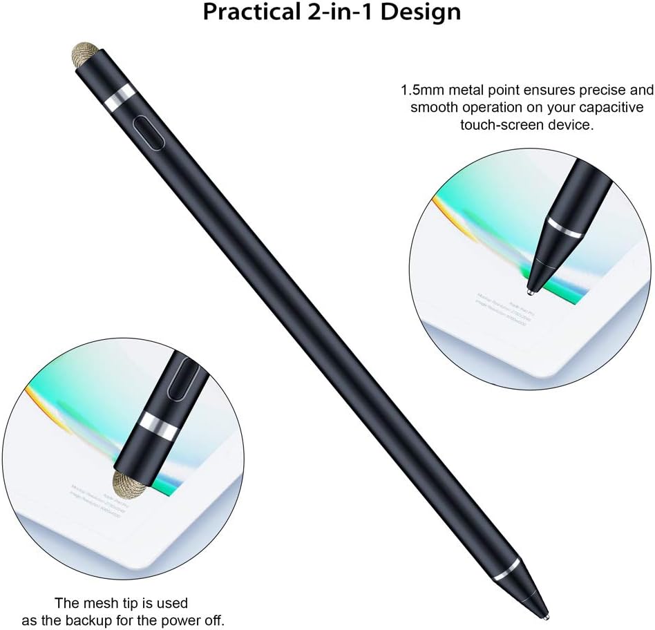 Active Stylus Compatible with Apple iPad, Homagical Stylus Pen for Touch Screens, Rechargeable Capacitive 1.5mm Fine Point iPad Pen Tablets Stylus with Pen Bag/Anti-Friction Glove