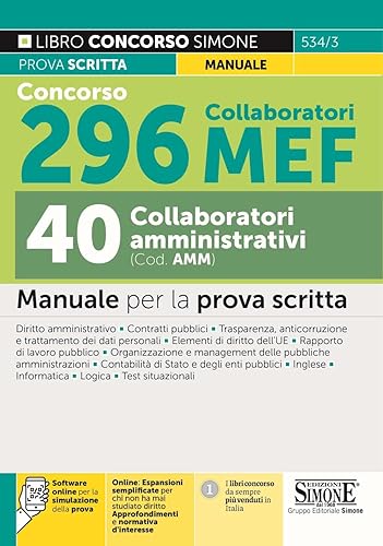 Concorso 296 Collaboratori MEF - 40 Collaboratori Amministrativi (Cod. AMM) - Manuale per la prova scritta