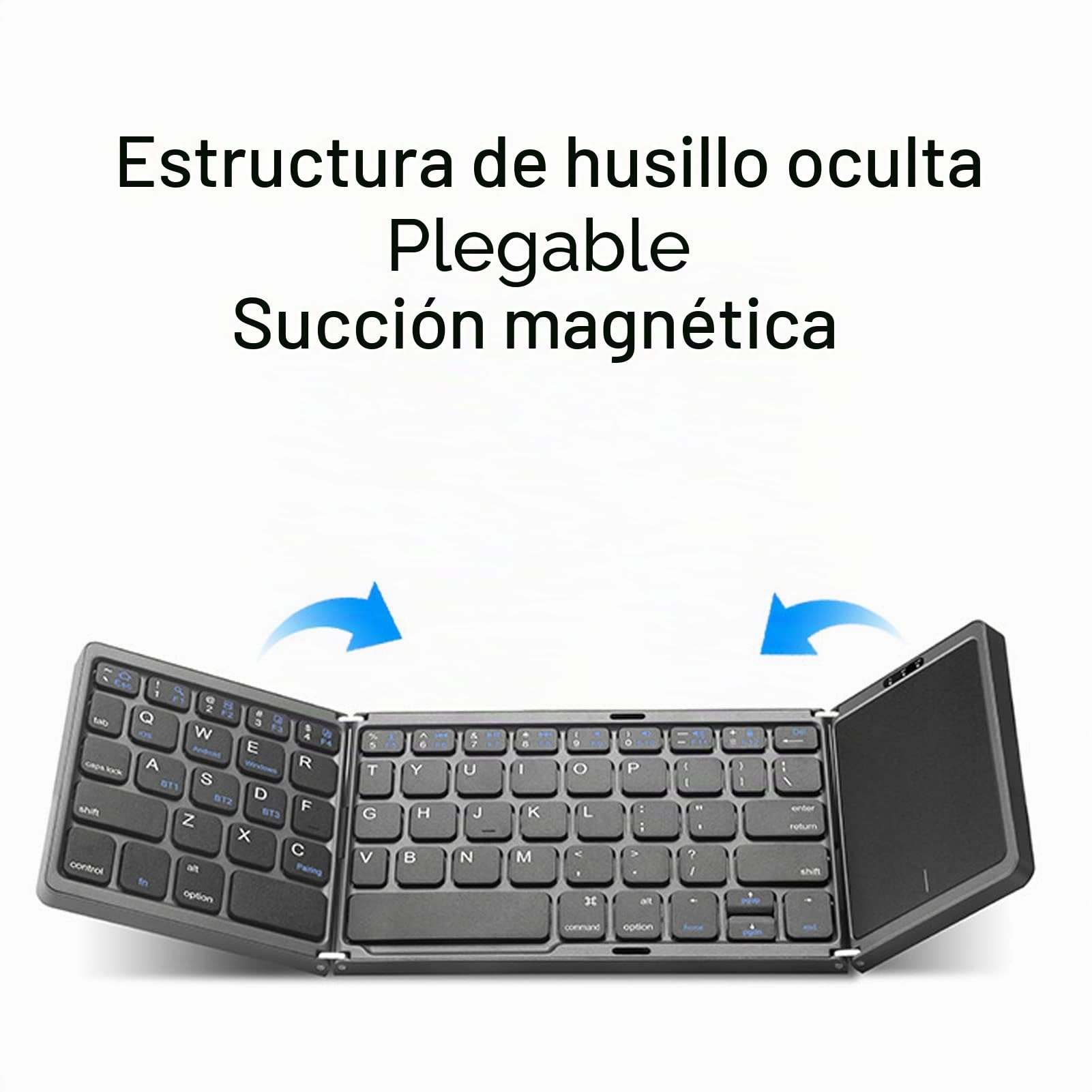 ASHATA Mini Teclado Inalámbrico Plegable, Teclado Bluetooth con Panel Táctil, Soporte de Tamaño Completo 3 Dispositivos Teclado Plegable Inalámbrico Portátil Recargable