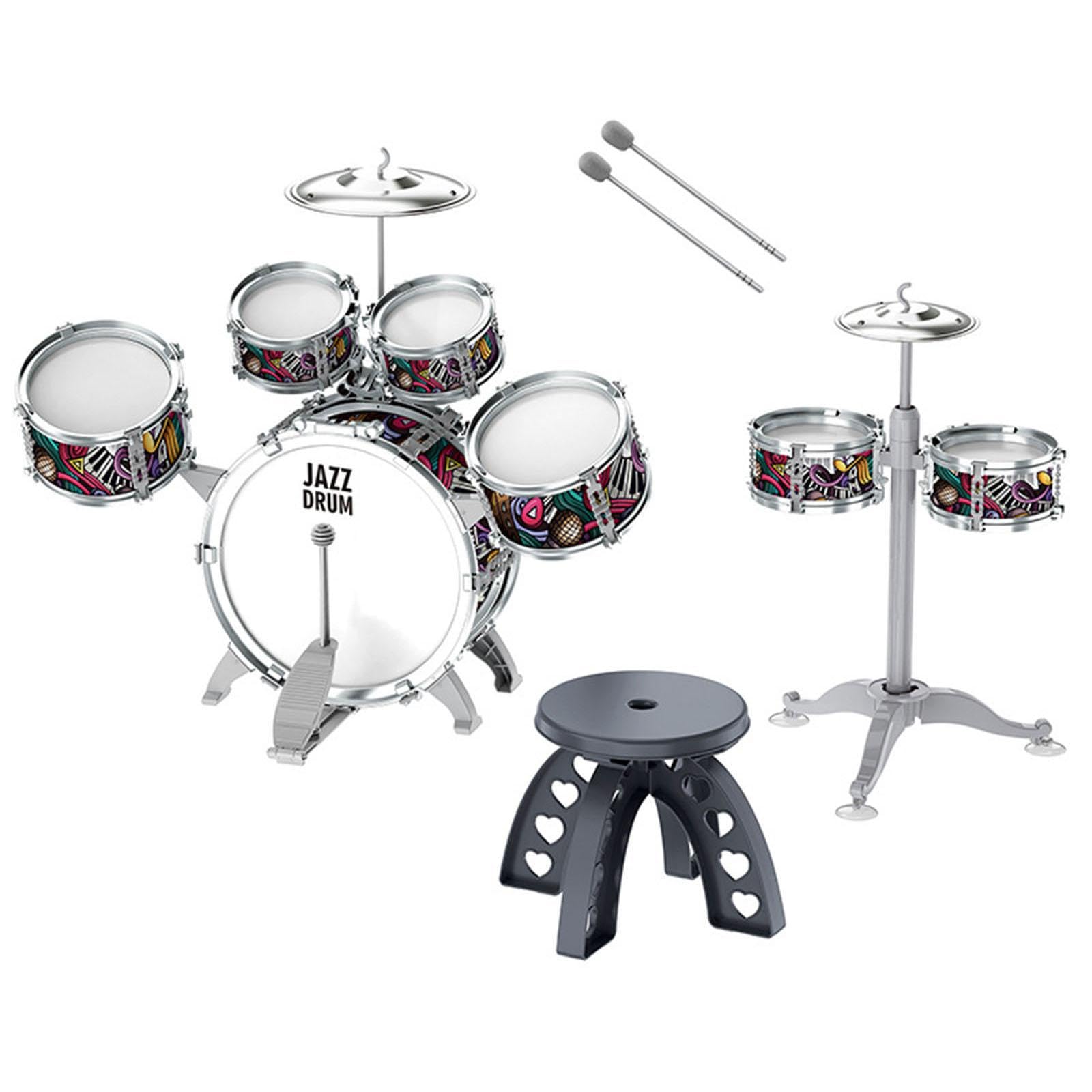 Kinderschlagzeug Musikspielzeug für Kinder mit Jazz Trommel Schlaginstrumenten Hocker Und Becken Unterstützt Musikalische Früherziehung Motorik Entwic, Stil A
