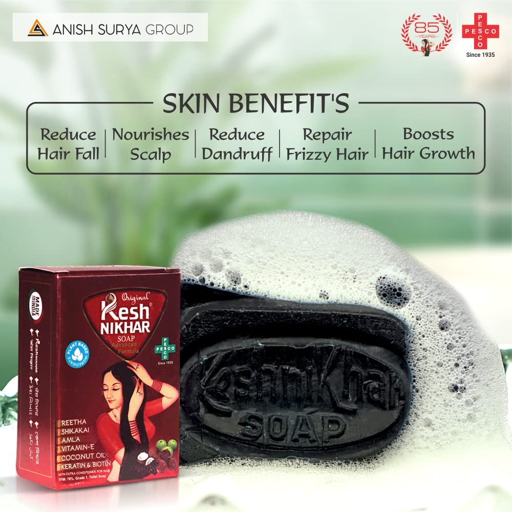 Kesh Nikhar Advanced Formula Soap Solid Shampoo Bar Natural Hair Care & Cleansing Soap - Amla, Reetha, Shikakai For Dandruff, with Coconut Oil Dry Hair & Scalp Size 100gm Each (PACK OF 6)