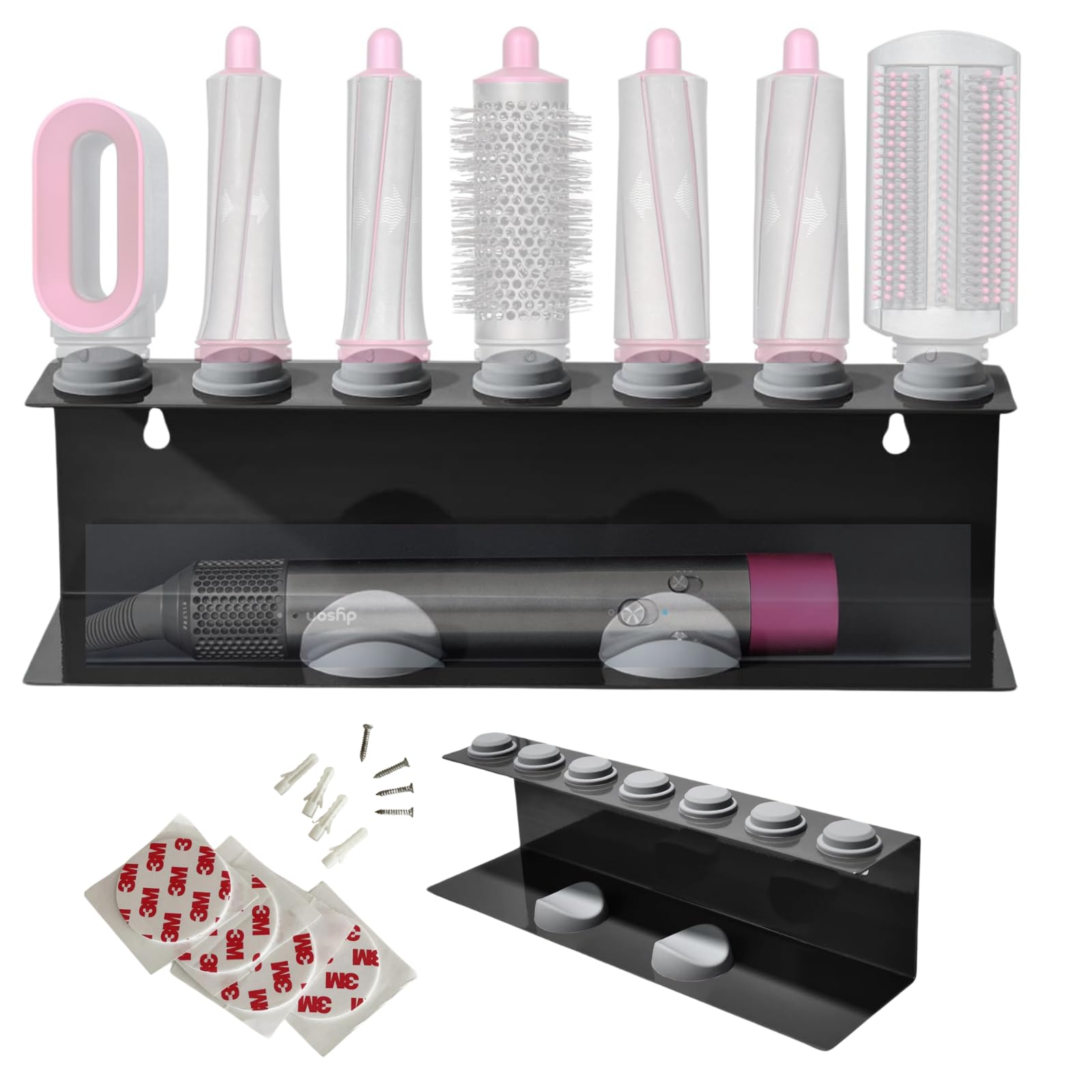 The AutoStory Accessories Holder compatible with Dyson Airwrap Styler - Stylish Organizer Rack Stand, Space-Saving Design - Wall Mount/Countertop - Carbon Steel, Easy Installation (7 Slots, Black)-image-14