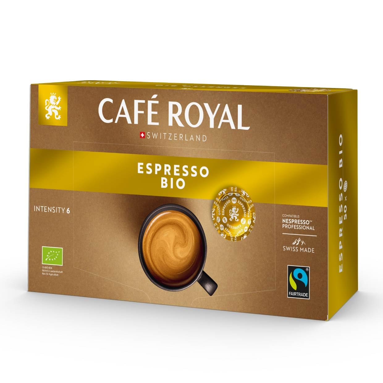 Café Royal Professional Espresso Bio – 50 Pads, Nespresso® Professional Compatible, Intensity 6/12, 100% Arabica, Organic & Fairtrade