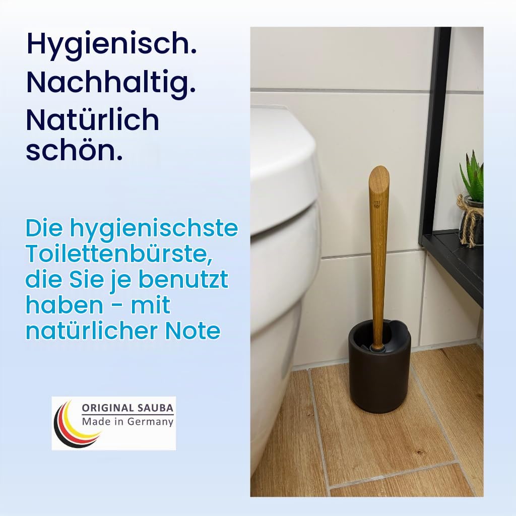 Toilettenbürste LOOWY Woodline Kunststofftopf dunkelgrau | Set mit Toilettenbürstenhalter und zusätzlichem Ersatzkopf | Klobürste Holz mit Halterung für WC & Bad | hygiensich & reinigungsstark