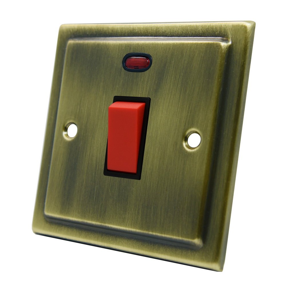 Alliance Electrical Dark Brass Aet Vabcswbl 45 A 1 Gang Victorian Antique Brass Dp Cooker Switch With Neon Indicator