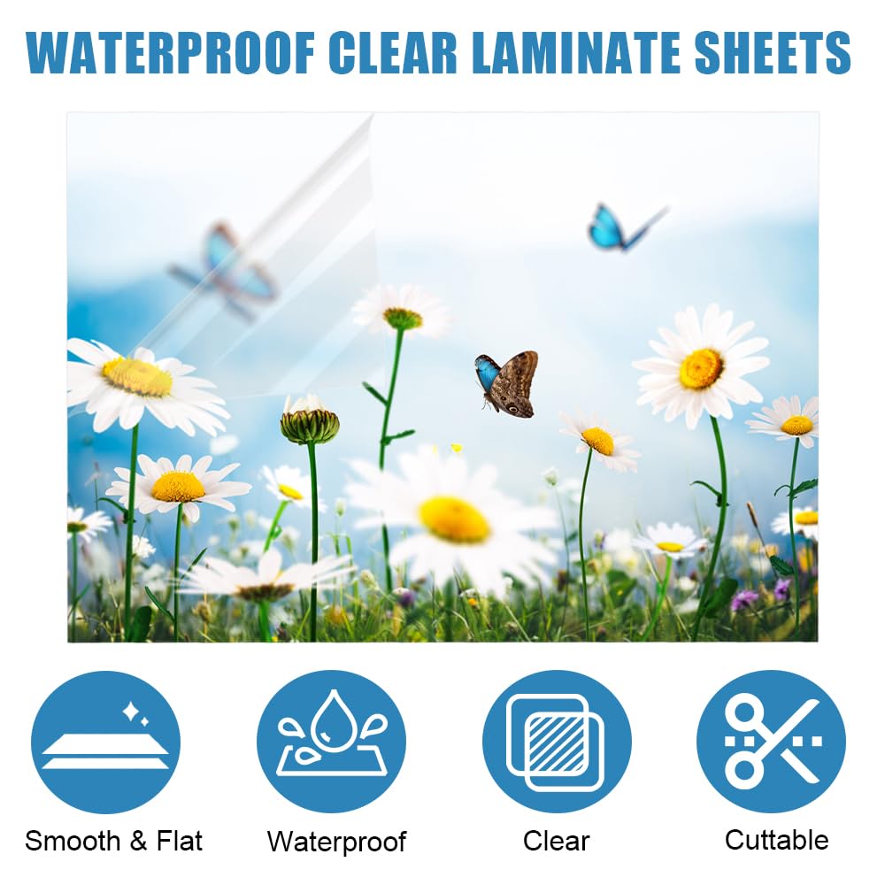20 Piezas láminas de laminación en frío A4, Películas Laminadas Autoadhesivas con raspador, Impermeable Transparente brillantes Laminado Hojas, para copias botánicas, fotos, documentos, tarjetas