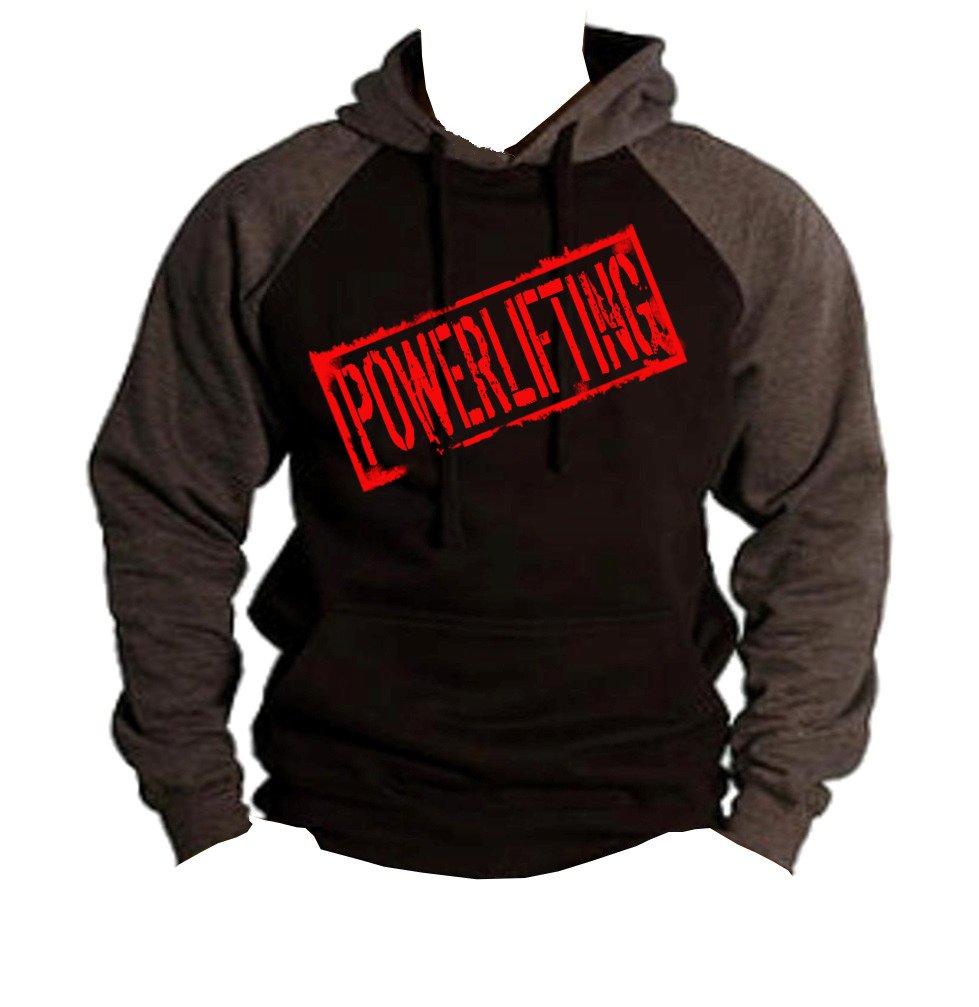 Red Powerlifting Stamped Men's Black/Charcoal Raglan Hoodie Sweater