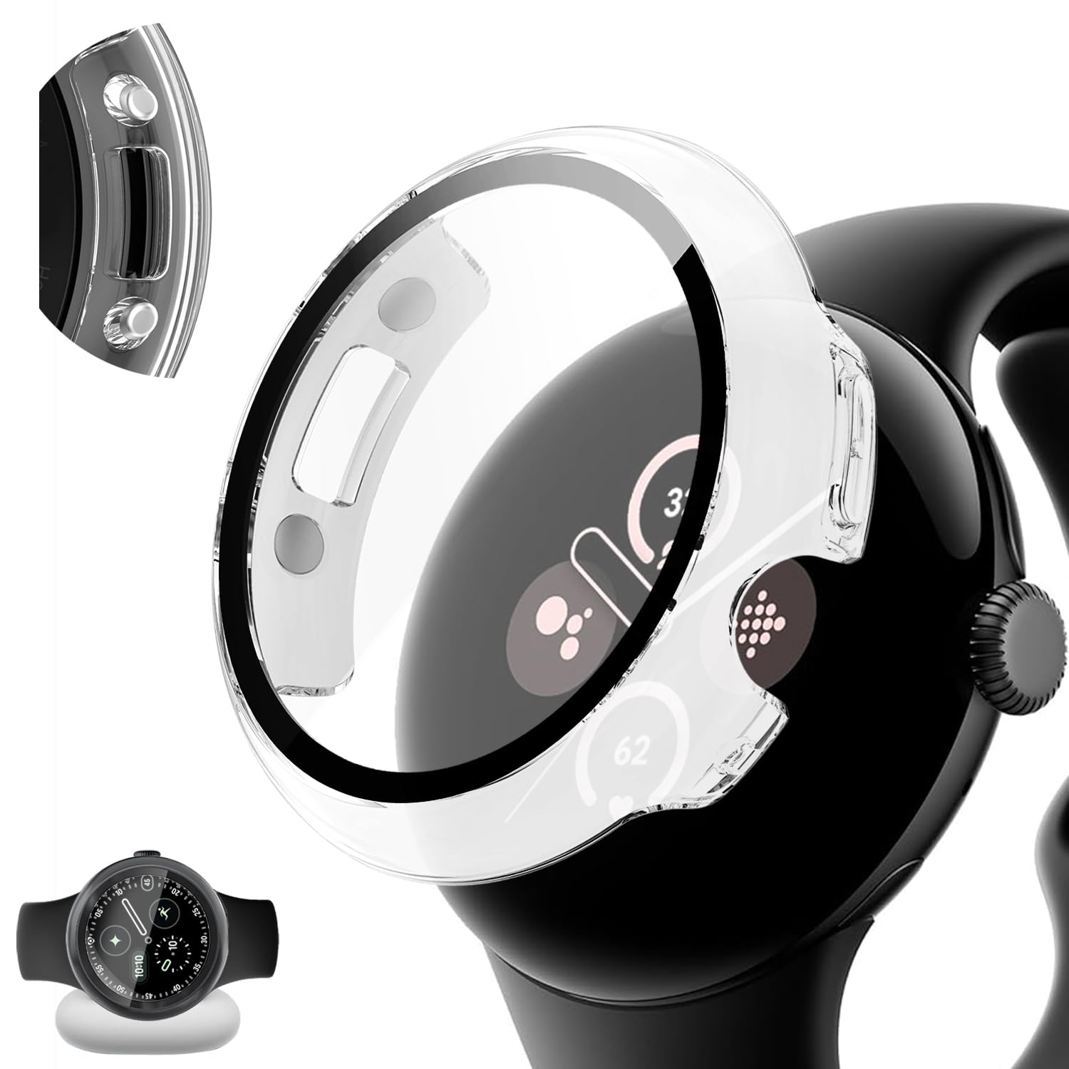 GYOKUYU [アダプター内蔵一体型カバー] FOR Google Pixel Watch 4 41mm/45mm保護ケース グーグル ピクセルウォッチ4充電補助アダプター一体型カバー 充 電中ケース取り外し不要 充 電対応 ガラスフィルム（45mm/クリア）