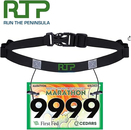 Miniatura 2 de Run the Peninsula Cinturón deportivo de carreras - Cinturón con número de carrera y 6 soportes de gel energético para maratón, triatlón, ciclismo y