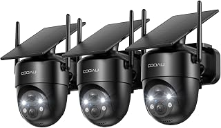 COOAU Solar Security Cameras Wireless Outdoor – Low-Light Rechargeable​​, Easy to Install, 2K 360° Camera for Home Security, Surveillance Cam with AI Smart Detection, Wi-Fi 6, Color Night Vision, IP66