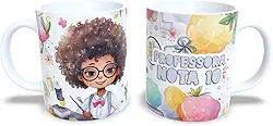 Caneca Professora Floral em Cerâmica, 325ml, Decorada com Flores Coral e Mensagem Melhor Professora, para Presente Dia dos Professores (14111)