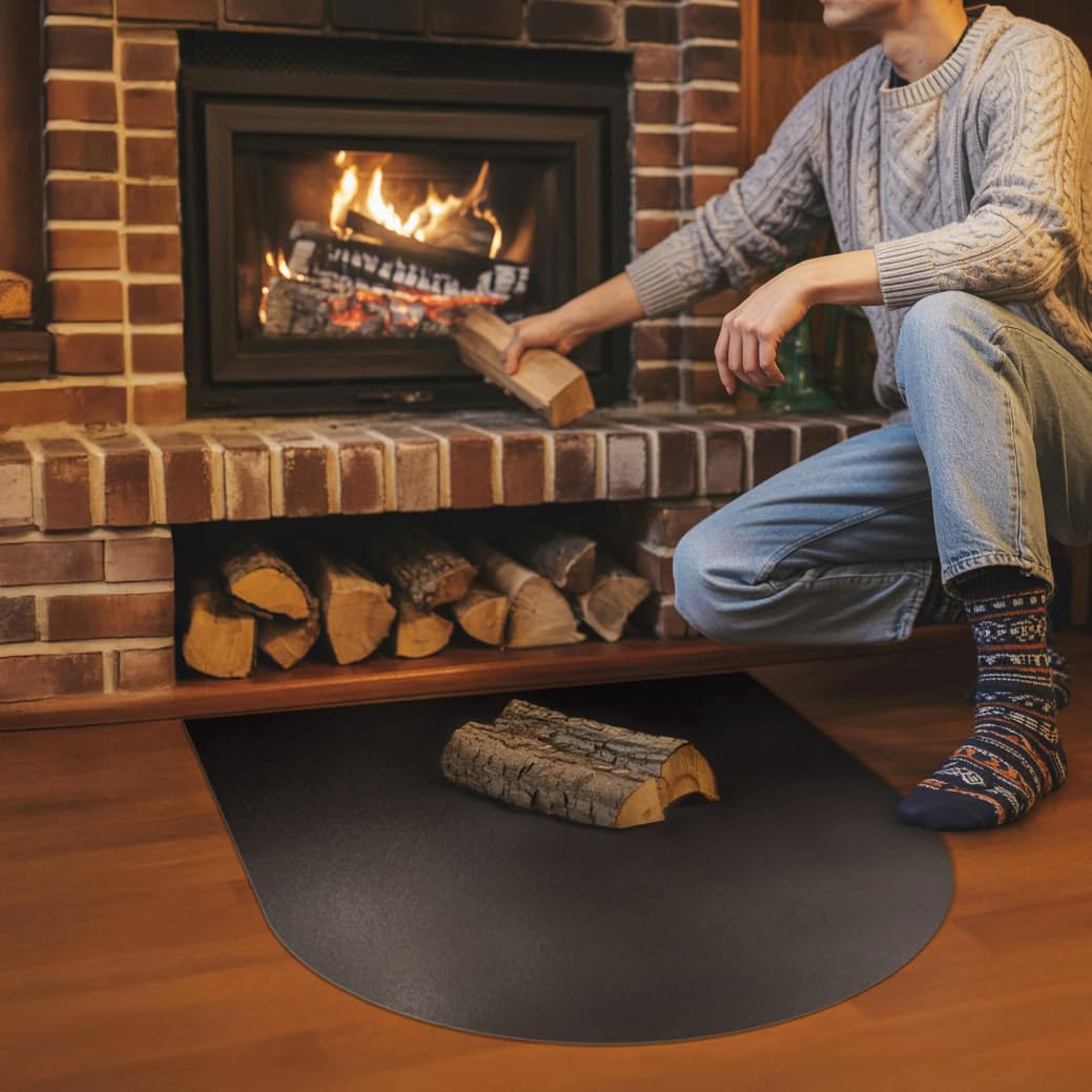 Piastra di Base per Camino ad Arco 80x70 cm | Salvapavimento per Stufe a Legna e Pellet | Protegge da Scintille e Braci - Acciaio Nero Opaco