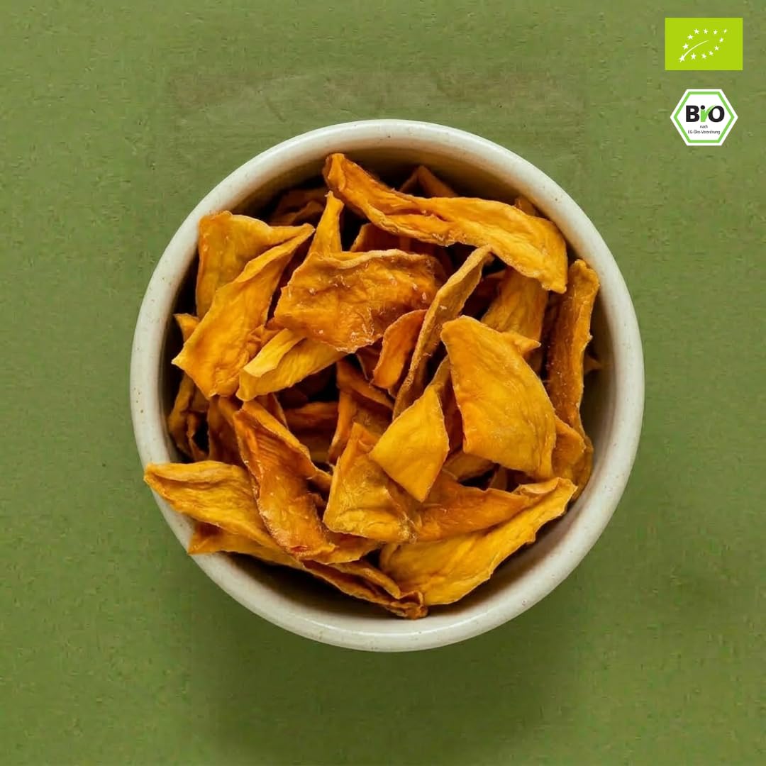 süssundclever.de® | Bio Mango, getrocknet | 1,0 kg | Mangostreifen | Sorte: Brooks | plastikfrei und ökologisch-nachhaltig abgepackt | getrocknete Mango Streifen