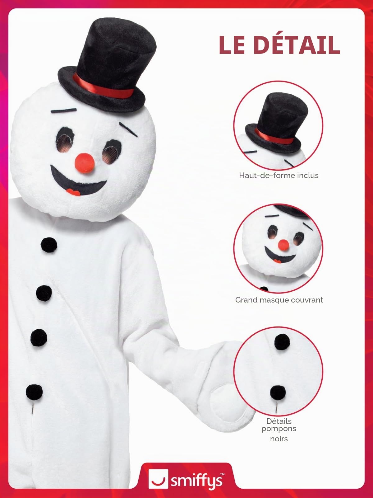 Smiffys Costume Bonhomme de Neige Mascotte, Blanc, avec Longue Barbe, Combinaison, Chapeau et Couvre-Bottes Halloween