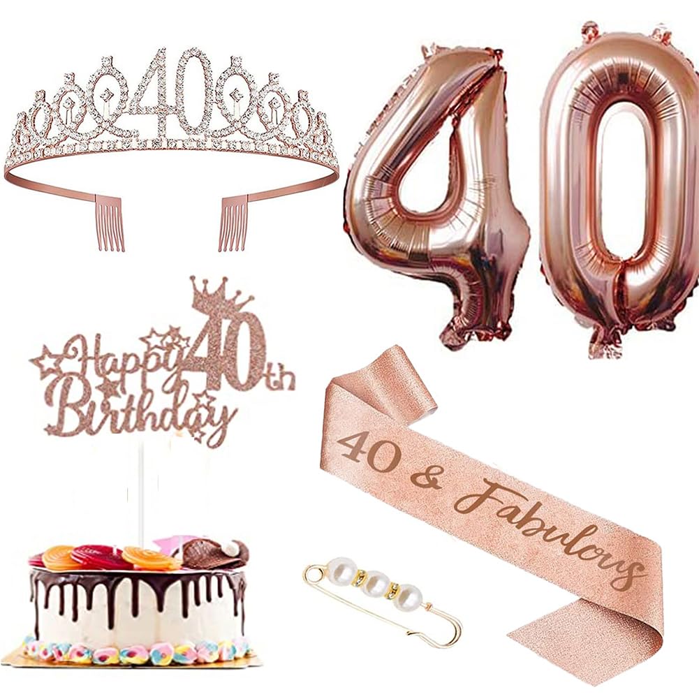 Set Compleanno 40 Anni Donna - Corona Con Strass, Fascia E Topper Torta | Decorazione Festa - Foto 7