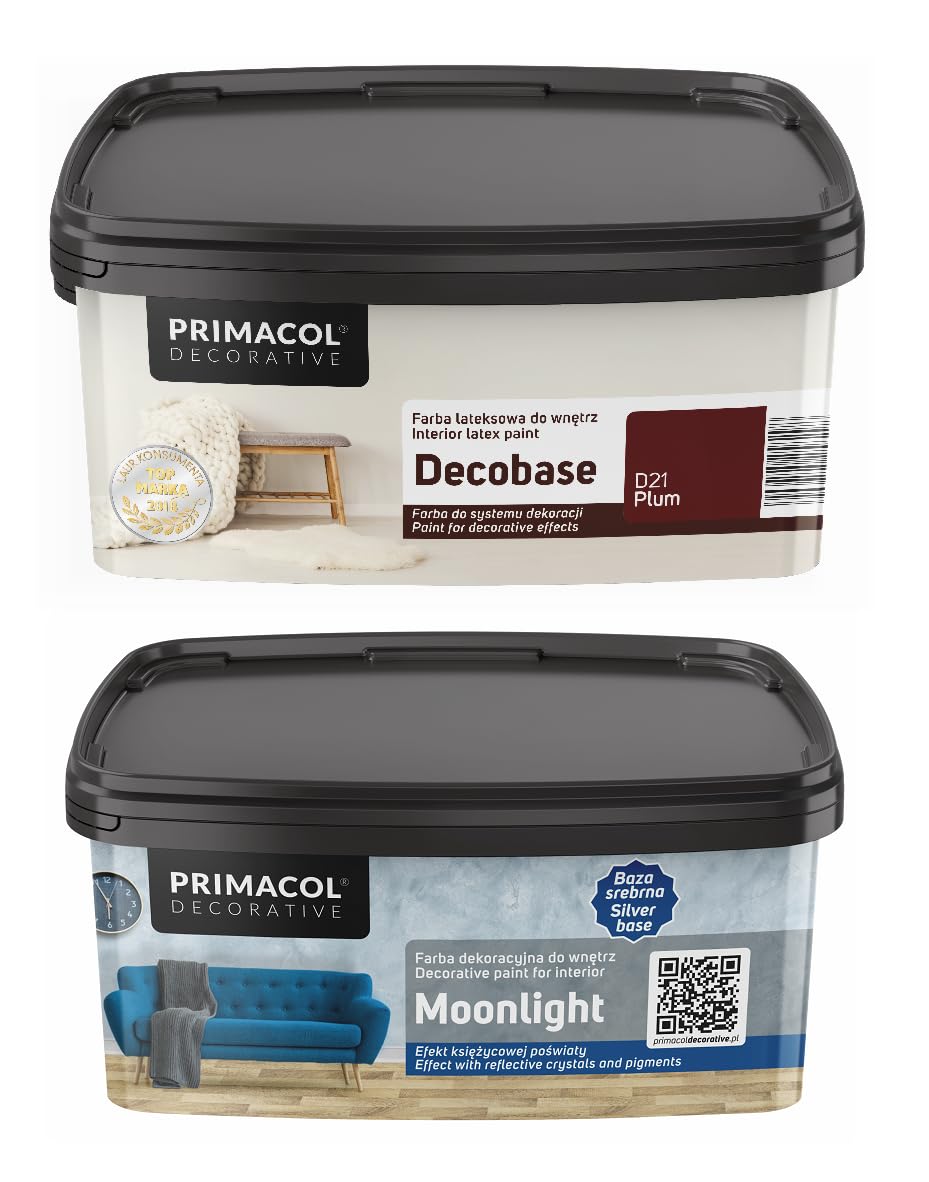 TRANS - PAL Primacol Decorative Moonlight Interior Wall Paint Kit 1L, Gold Or Silver Base, Reflective Crystal Effect (Silver Plum)