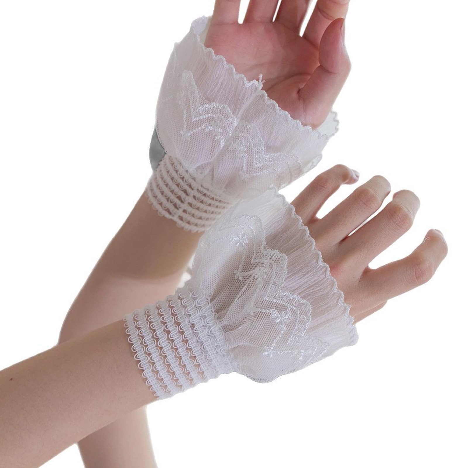 Ldabrye Lace Ruffle Cuff Sleeves For Bride Women Wrist Cuffs Detachable Faux Sleeves Sweater Elastic Cuffs Decorative Handwear Wrist Cuff