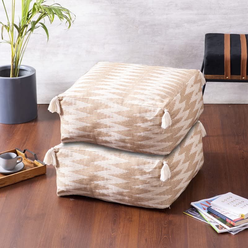 nestroots Ottoman Pouffes Cover Set of 2 Floor Pouff Cover Without Filler| Unstuffed Ottoman Foot Stool for Living Room Storage Ottoman Floor Cushion Cover (Beige, 20 x 20 x 9 inch)-image-23