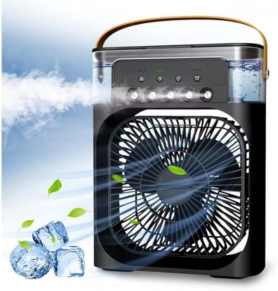 Ventilador Portátil de Mesa Mini Ar Condicionado Umidificador Climatizador Pode Colocar Gelo Luz Led (preto)