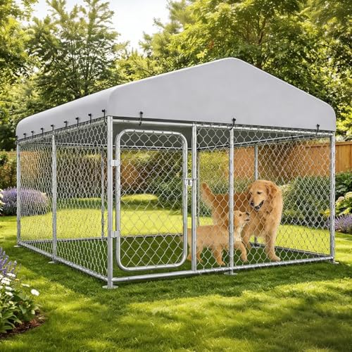 COMHOMA 7.5×7.5FT Outdoor Dog Kennel with Roof,Heavy Duty Metal Dog Enclosure with...
