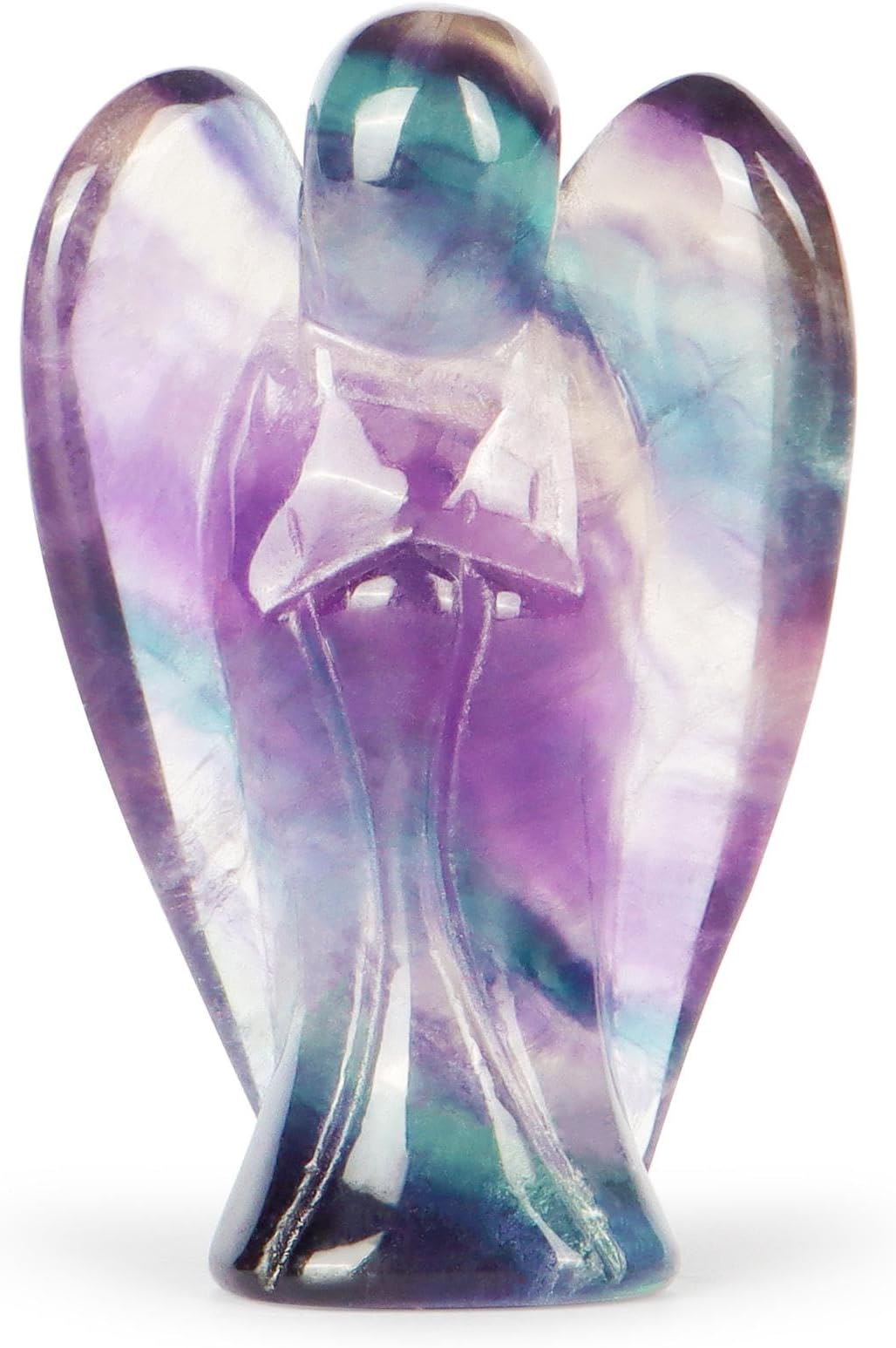 Artistone 2inch Rainbow Fluorite Crystal Stone Angel Figurines Carved Gemstone Pocket Guardian Angel Statue Chakra Healing Crystals Home Decor