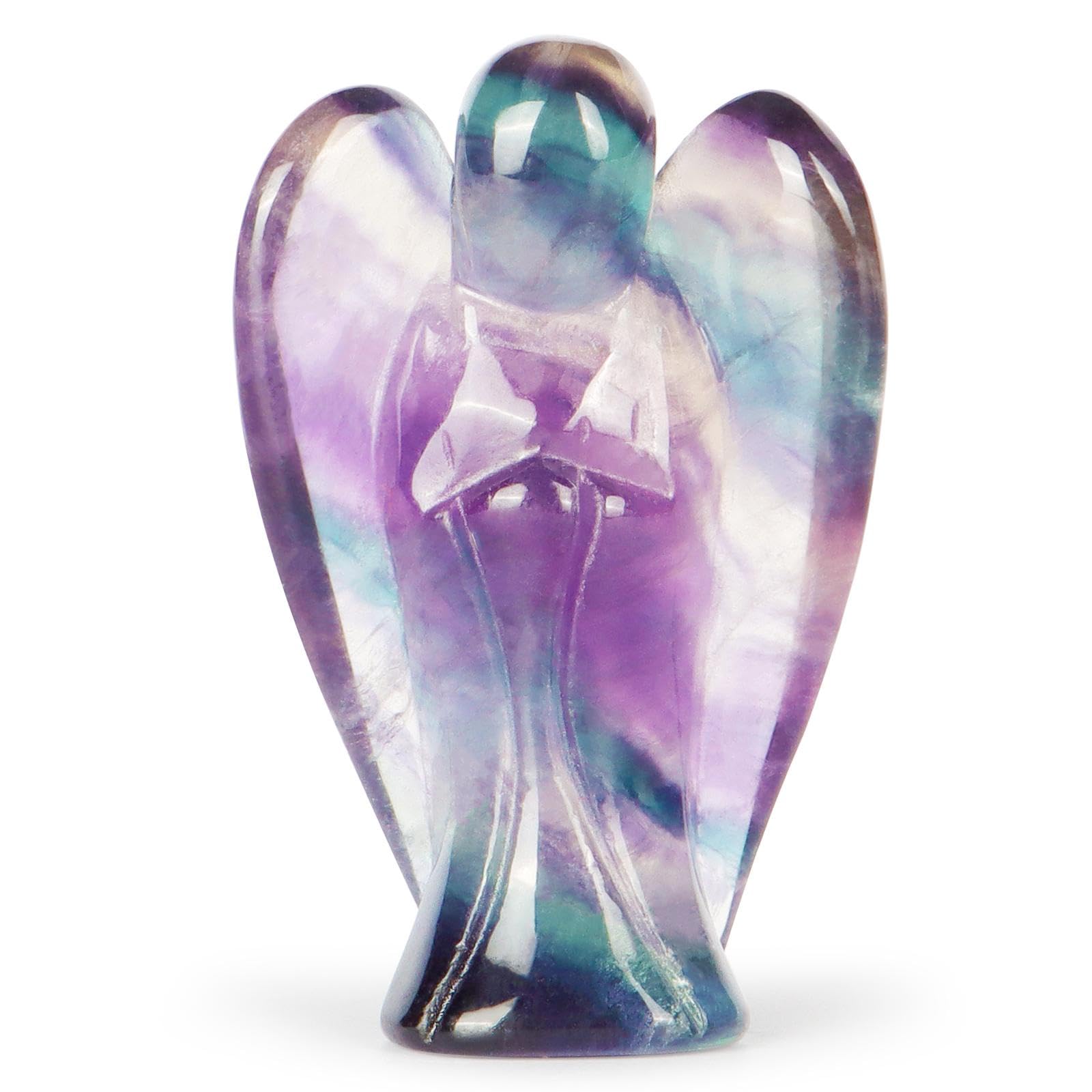 Artistone 2inch Rainbow Fluorite Crystal Stone Angel Figurines Carved Gemstone Pocket Guardian Angel Statue Chakra Healing Crystals Home Decor