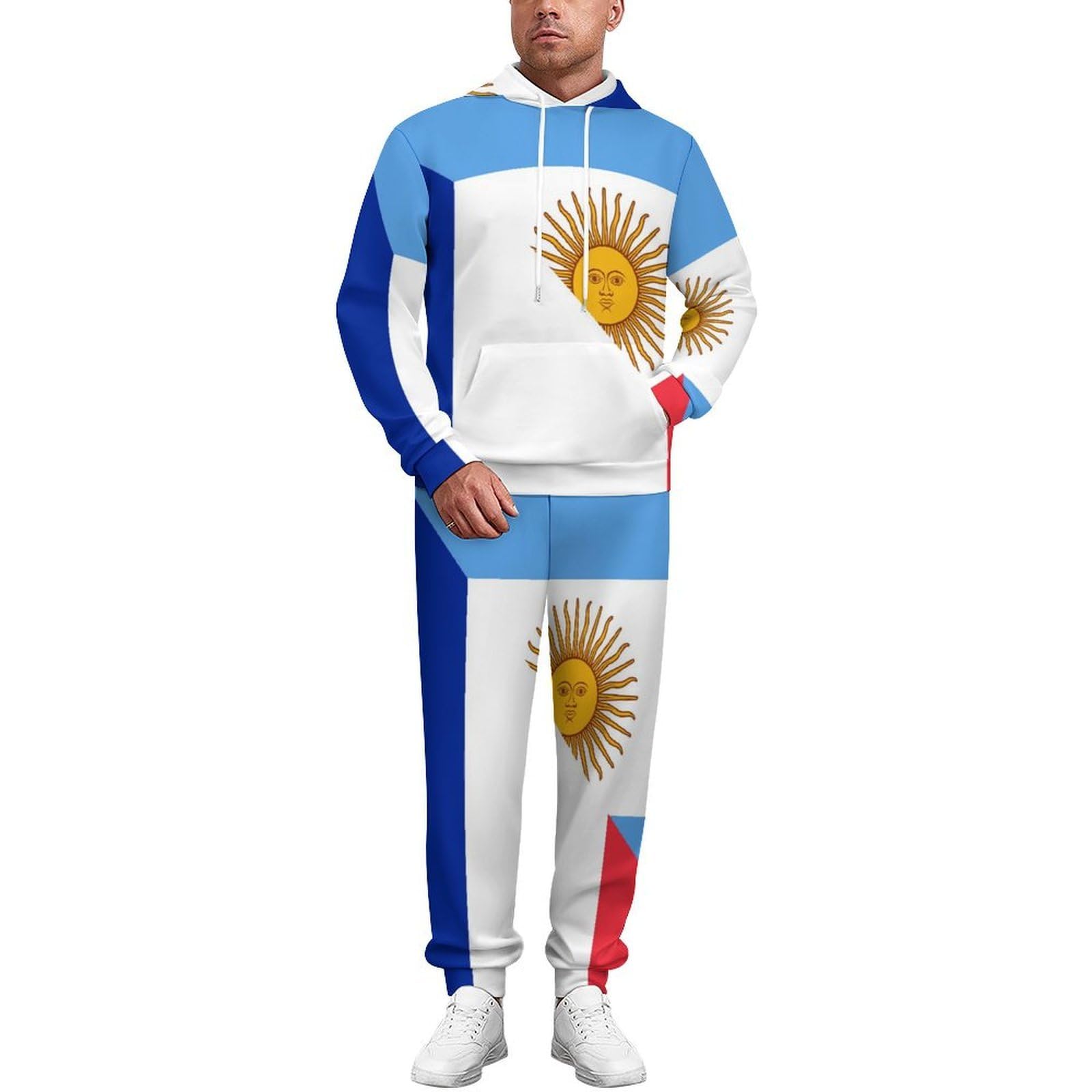 Francia e Argentina Flag Tute per gli Uomini Manica Lunga Felpa Con Cappuccio E Pantaloni Della Tuta Joggers Set Moda Tute