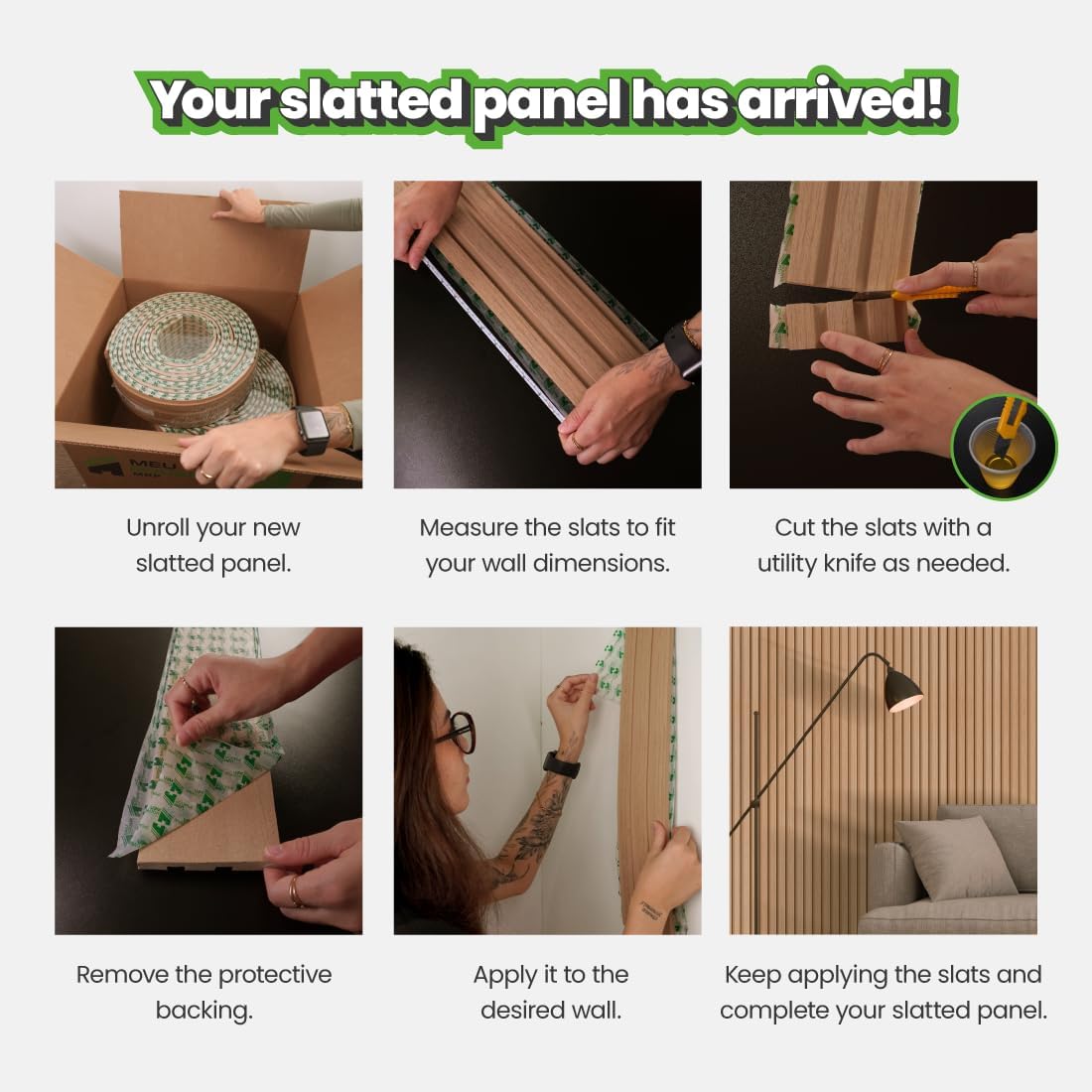 Self-Adhesive Laminated Slatted Panel EVA | Urban Line Wall Panel | Self-Adhesive Wall Decoration | Official MRP (Black, 3.93 in x 32 FT)