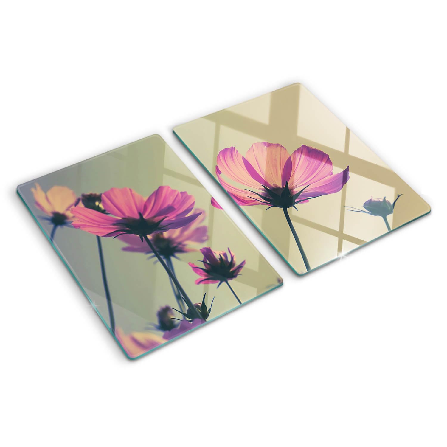 Planche à découper verre trempé grand format 40x52 plat chaud fleurs roses
