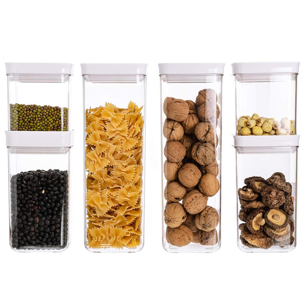 Slideep Square Airtight Food Storage Containers with Lids, 6PCS Different Size Set BPA Free Plastic Clear Kitchen Pantry Organization Containers, Great for Flour, Sugar, Cereal