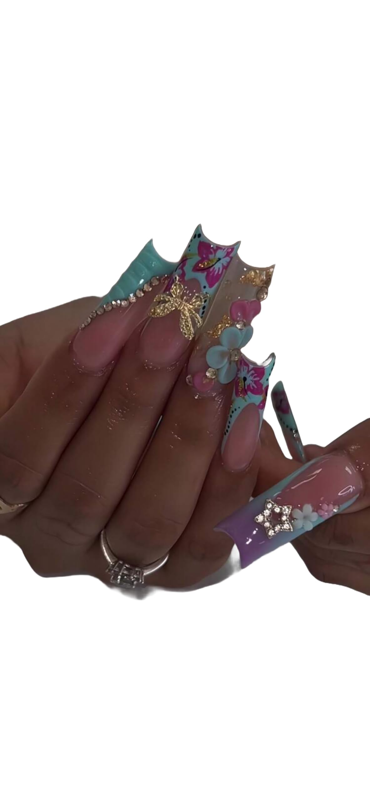 Faviana Rejoice 24pcs Long-Lasting Press-On Nails, Elegant Designs in Floral, Gradient & Glitter - Image 2