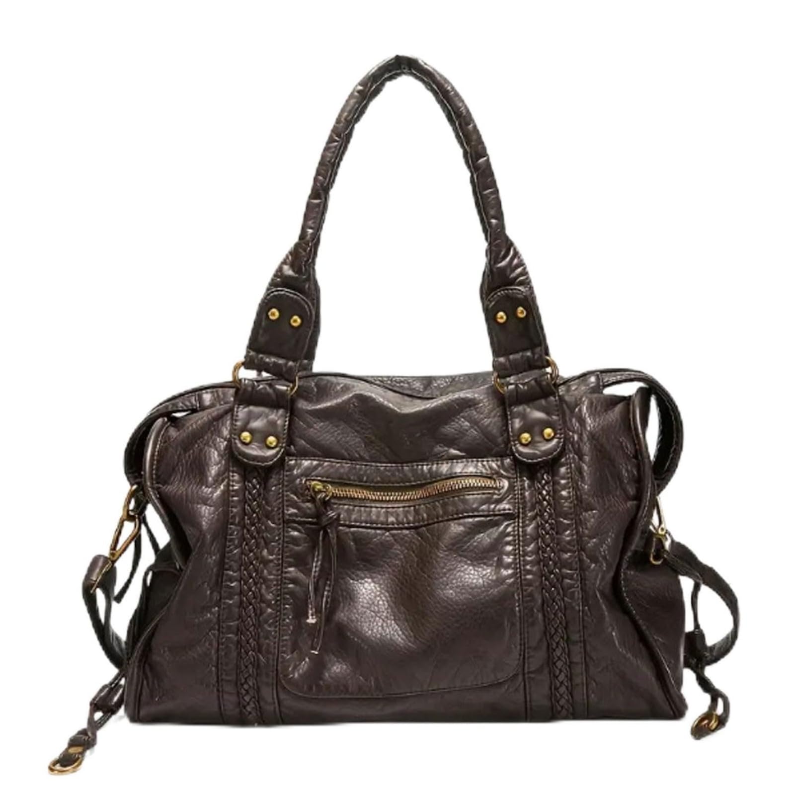 Tasche Schwarz Vintage Leder Tragetasche Für Damen Vintage-Urban-Taschen Nieten Tragetasche Damen Y2K Schultertasche Punk-Stil Ledertasche Hobo Bag