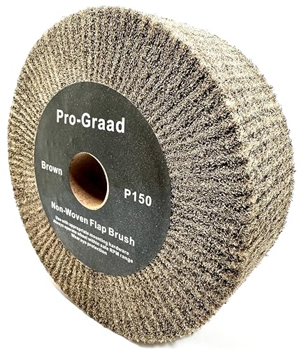 Image of 6 inch x 2 inch Brown P150 Cut & Polish Non-Woven Bench Grinder Polishing Burnishing Satin Finishing Flap Brush Wheel, Aluminum Copper Metal Golf Club Refurb, Compatible for 1 /2 inch, 5 /8 inch, 3 /4 inch Arbor