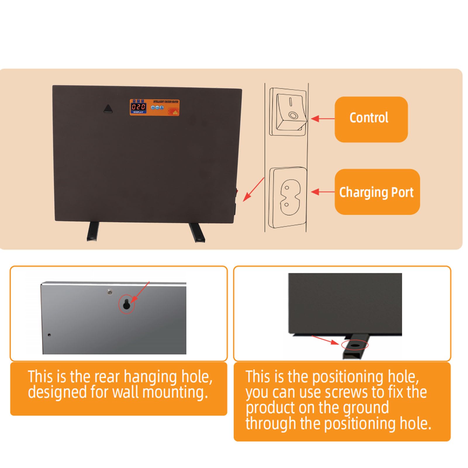 Fockety Calentador de Gallinero, 150W 4 Modos Calentar el Calentador de Pollo con Pantalla Digital, Control Manual Calentador de Gallinero Panel Calefactor Antidumping para (Enchufe de