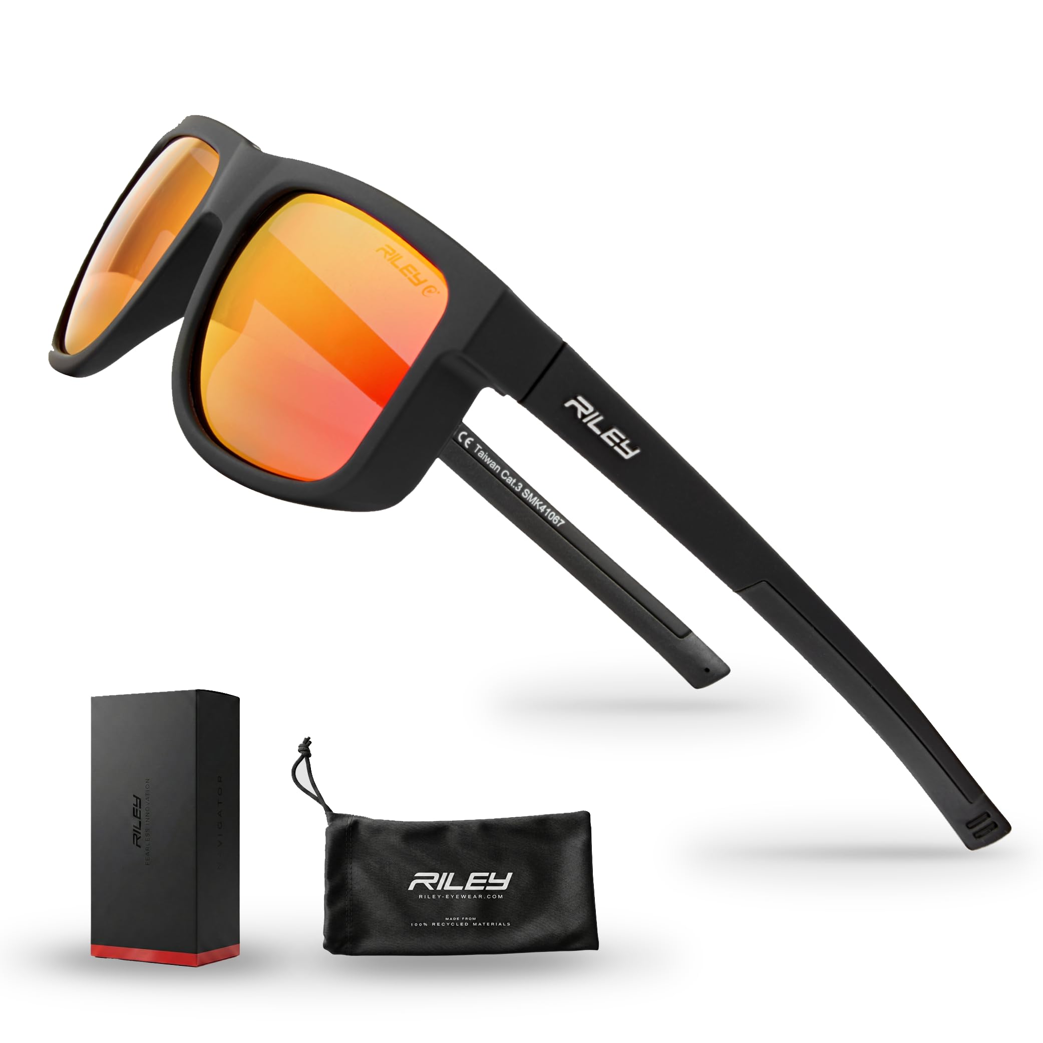 Riley Navigator Sunglasses – Sports Sunglasses Men Eyewear with UV Protection, Anti-Fog, Anti-Scratch Tecton400-Coated Lenses for Cycling, Driving & Outdoor Use (RED FIRE REVO)