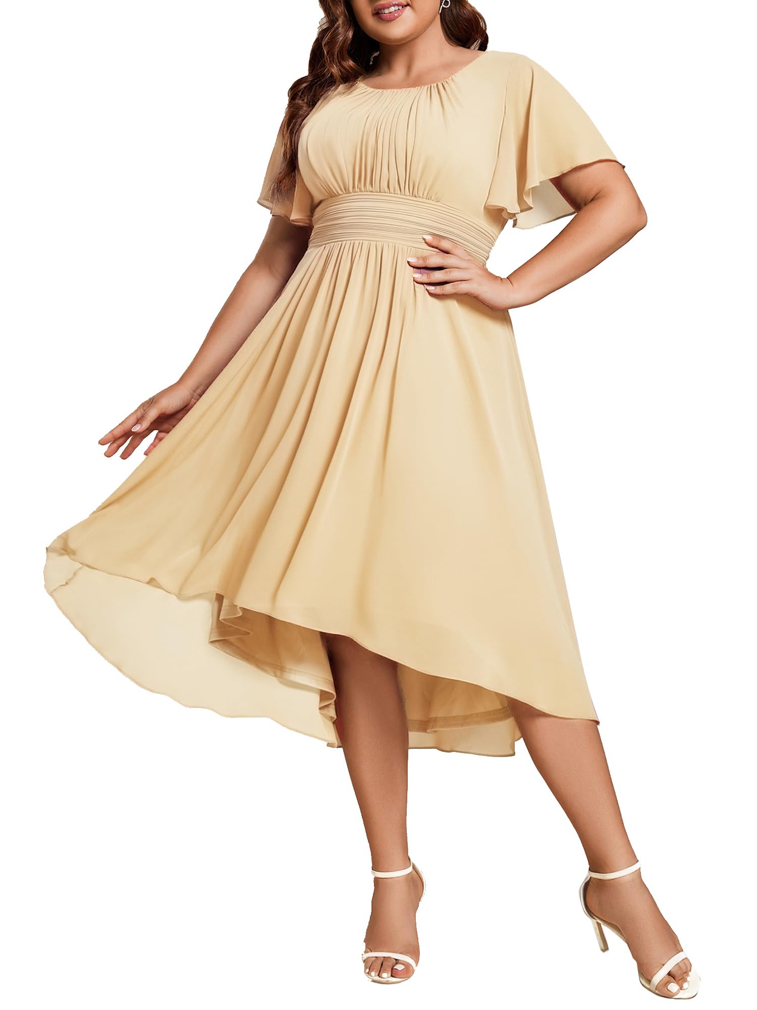 Ever-Pretty Women's Chiffon High Low Plus Size Cocktail Wedding Guest Dress