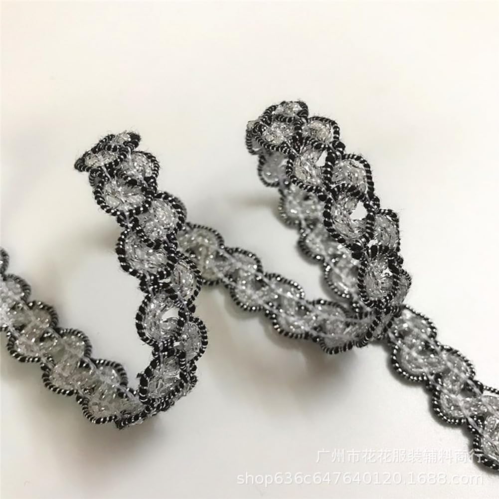 20M 12mm Nero Argento Nastro di Rifinitura Intrecciato Tessuto Decorativo Metallico Tappezzeria Passamanerie Intrecciato In Poliestere Pizzo per Gioielli Creazione Cucito Tende Borse Artigia