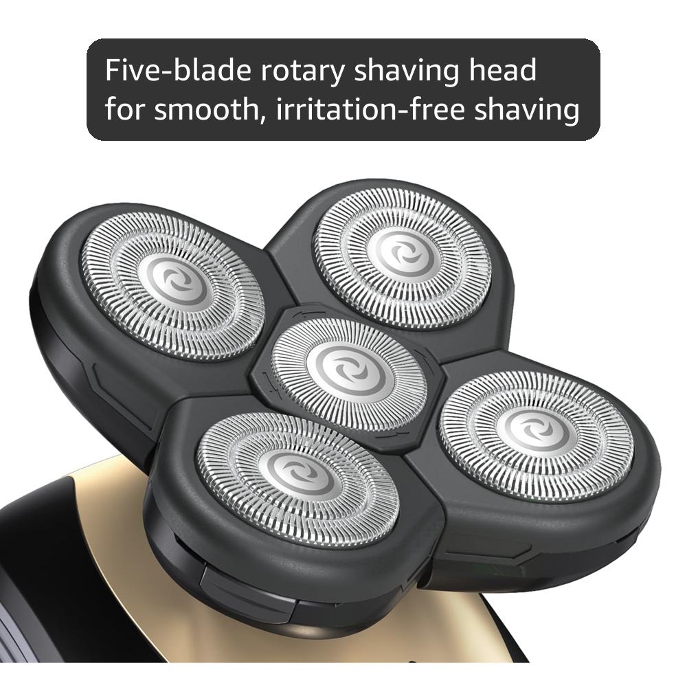 Freebird FlexSeries Electric Head & Body Hair Shaver - Mens Cordless Rechargeable Wet/Dry Skull Bald Head Back & Groin Waterproof Razor with Rotary Blades, Clippers, Nose Trimmer, Brush, Massager