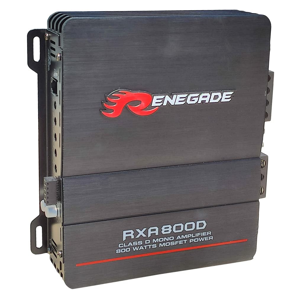 1 amplificador mono RENEGADE RXA800D RXA 800 D 1 canal clase d 400 vatios rms 800 vatios máx con bass boost específico para subwoofer, 1 pieza