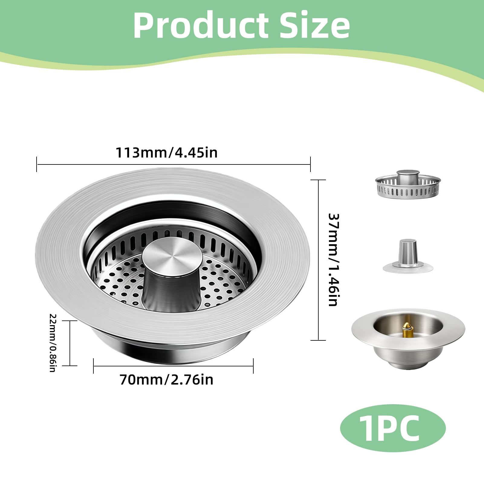 Tappo Scarico Cucina Setaccio E Tappo Lavello 3-in-1 Acciaio Inox
