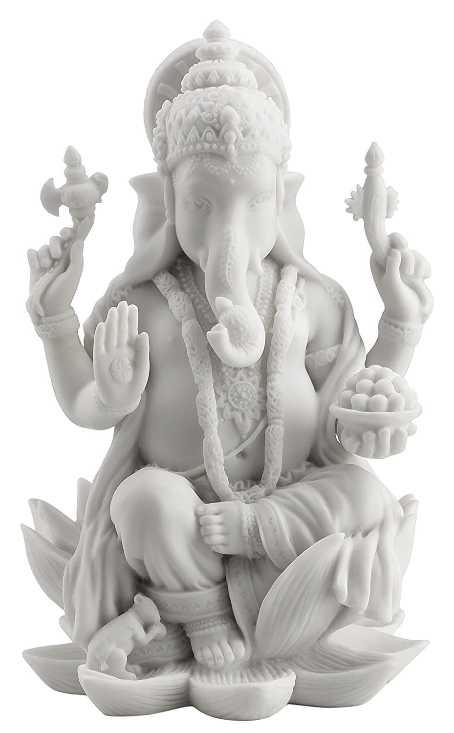 Sri Krishna Culture-New Big Beautiful Sitting Ganesh On Lotus for Home Decoration-Height-8 inches-Glossy White Finish-Marble