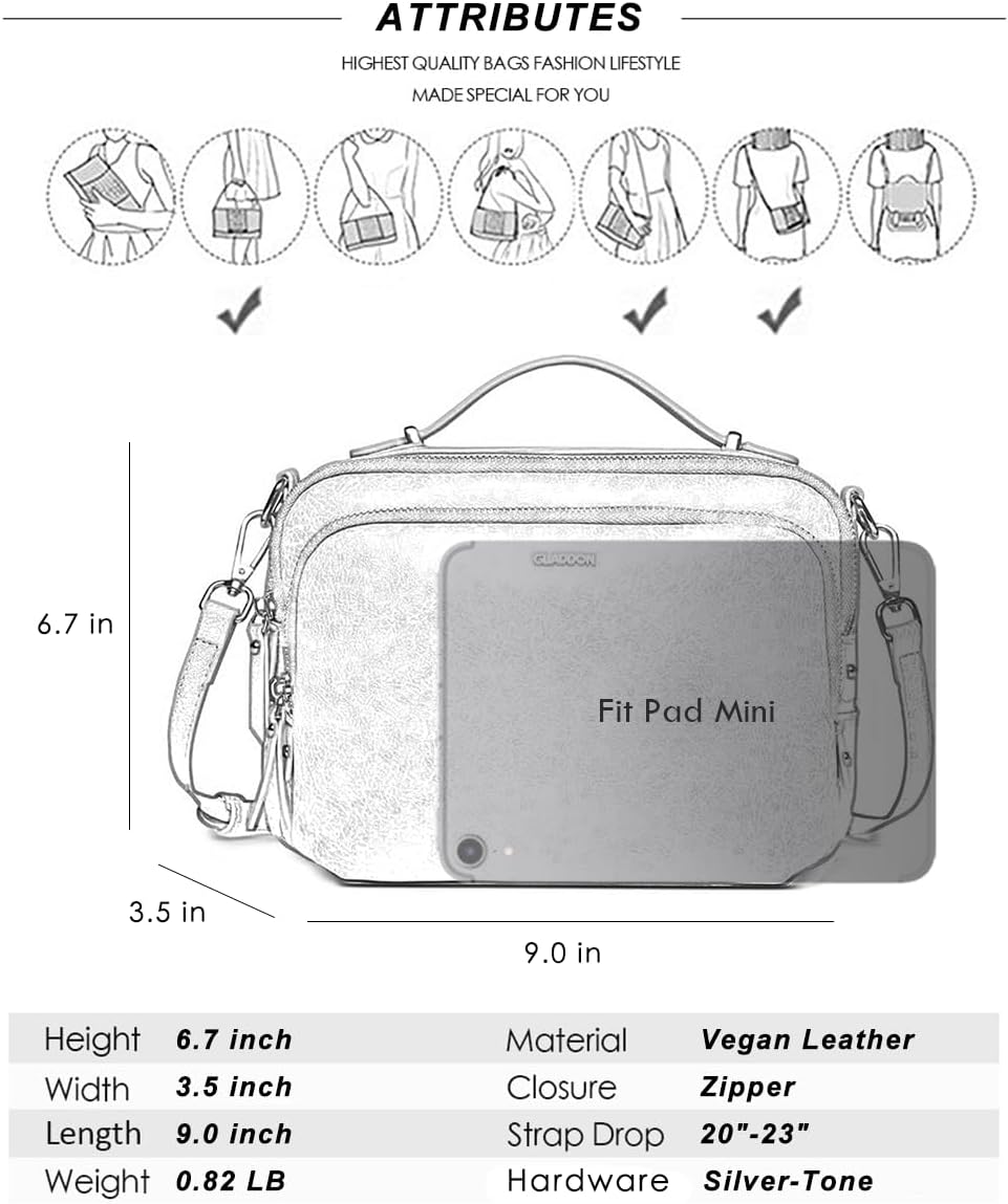 GLITZALL Multi Pockets Crossbody Bags for Women Small Top Handle Purse Satchel and Medium Pocketbooks | Fit A5 Notebook, Pad Mini, Soft Vegan Leather - Image 6